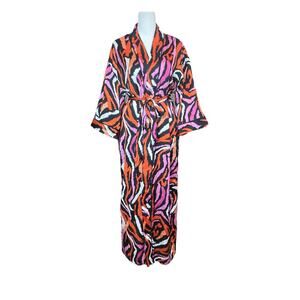 Diane von Furstenberg Target Bell Sleeve Satin‎ Disco Zebra Pink Bath Robe Retro